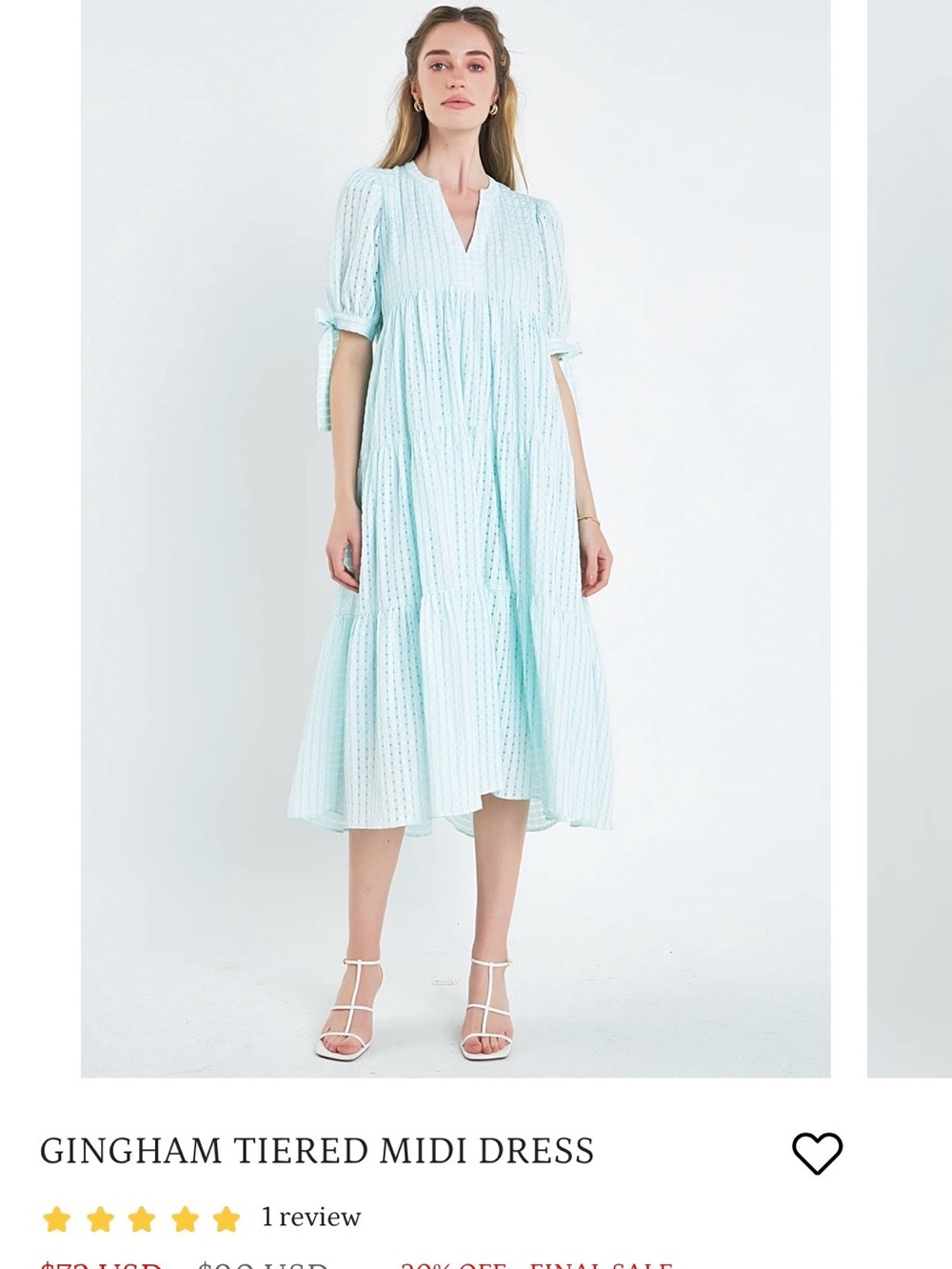 English Factory Mint Blue Gingham Tiered Midi Dress